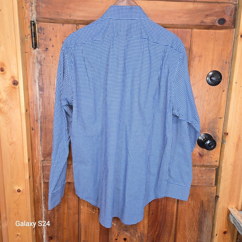 Lauren Ralph Lauren Mens Blue White Micro Check Non Iron Dress Shirt 16.5 34/35 - Picture 4 of 4